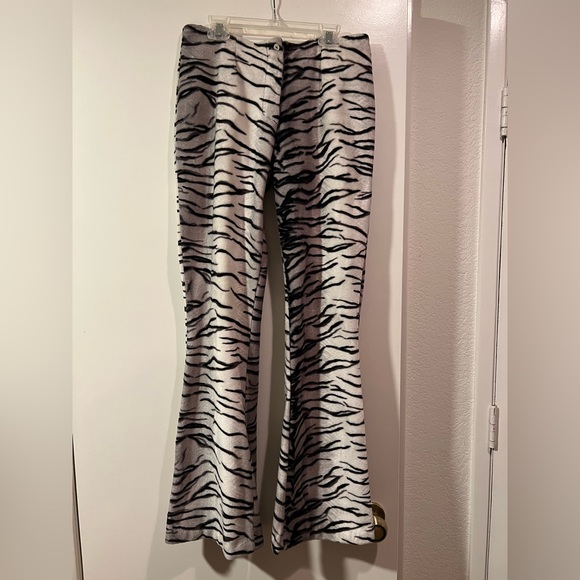 Privilege Paris Pants - Vintage Privilege Paris faux Zebra fur low rise bell bottoms